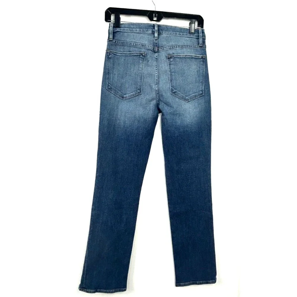 Frame Le High Straight Jeans Womens Sz 27 Blue Distressed Ankle Zip High Rise N3